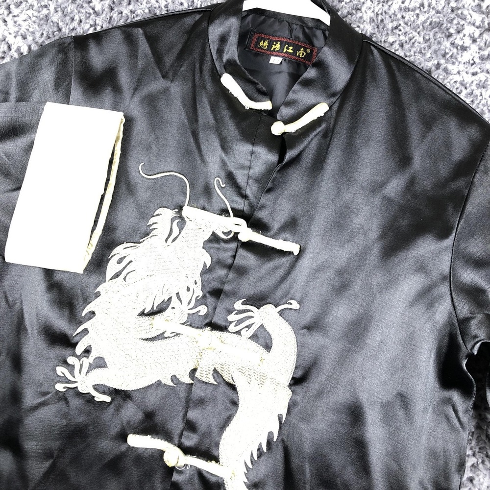 Dragon‎ Kung Fu Shirt Jacket Kids 14 Black Satin Embroidered Chinese